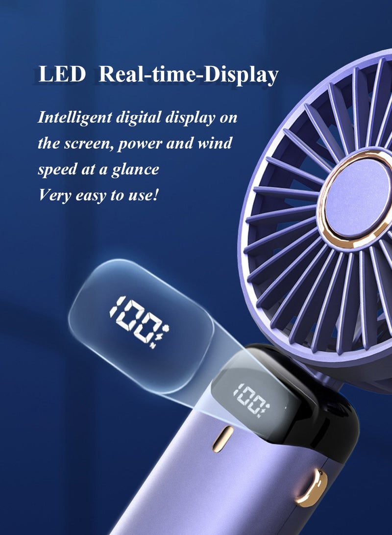 مروحة محمولة باليد ، 12 ساعة ، ترقية مروحة محمولة 2400 مللي أمبير في الساعة مع شاشة LED ، قابلة للطي بزاوية 90 درجة ، رياح 5 سرعات ، مراوح محمولة باليد / رقبة / مكتب 3 في 1 مراوح شخصية صغيرة ، مراوح مكياج للنساء (أزرق غامق) - Image 3