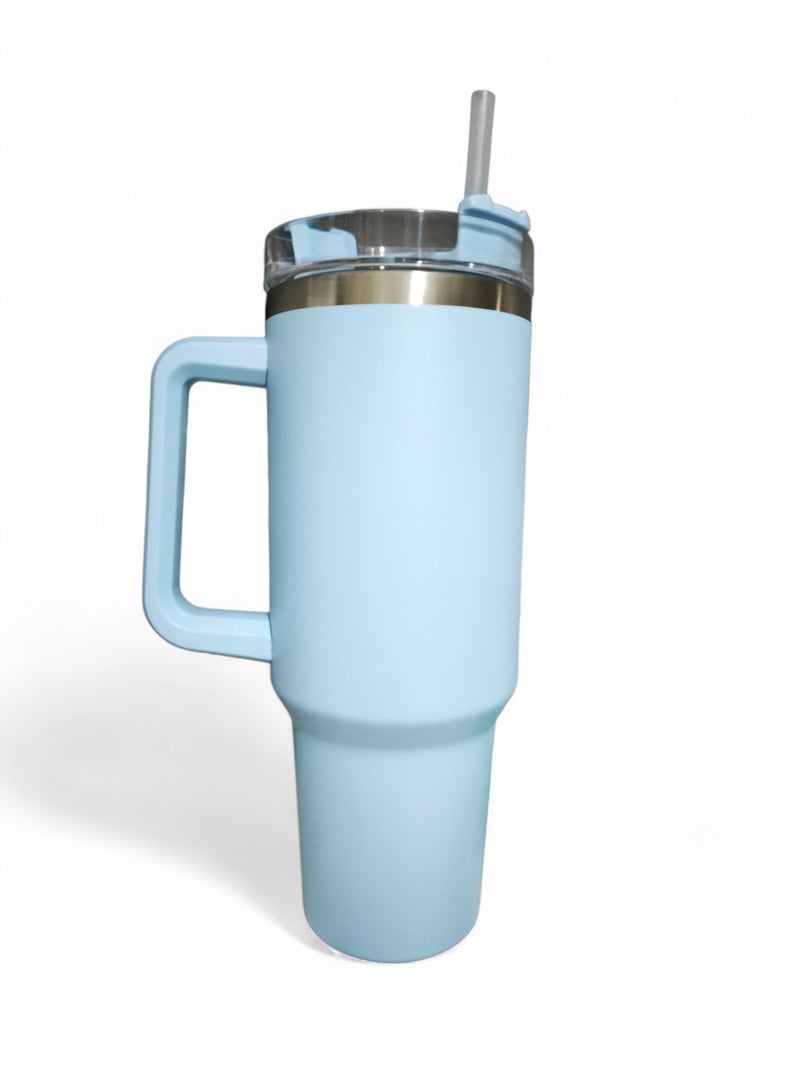 إس إم كوب معزول من الفولاذ المقاوم للصدأ مع غطاء وقشة للماء والشاي المثلج أو القهوة والعصائر والمزيد، 1200 مل أزرق - Image 2