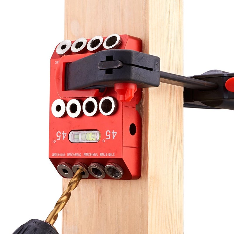 BOXmime 30Â°/45Â°/90Â° Angle Drill Guide Jig, Aluminium Alloy Straight Hole Drilling jig,table Block Attachment Tool for Cable Railing System,Wood Post,Railing Deck Woodworking with 4 drill bits - Image 2