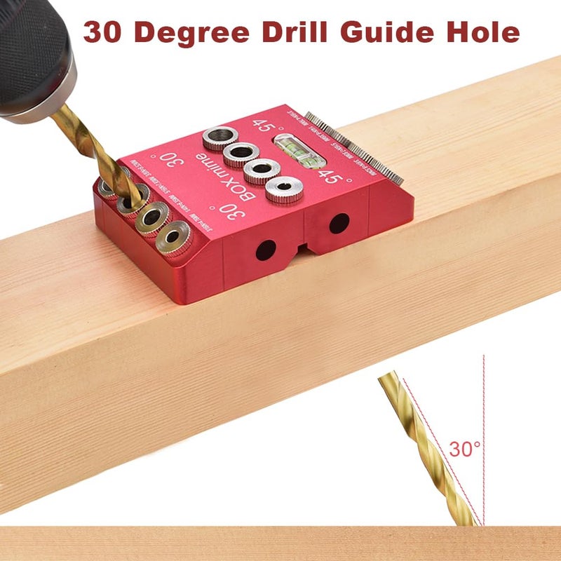 BOXmime 30Â°/45Â°/90Â° Angle Drill Guide Jig, Aluminium Alloy Straight Hole Drilling jig,table Block Attachment Tool for Cable Railing System,Wood Post,Railing Deck Woodworking with 4 drill bits - Image 4