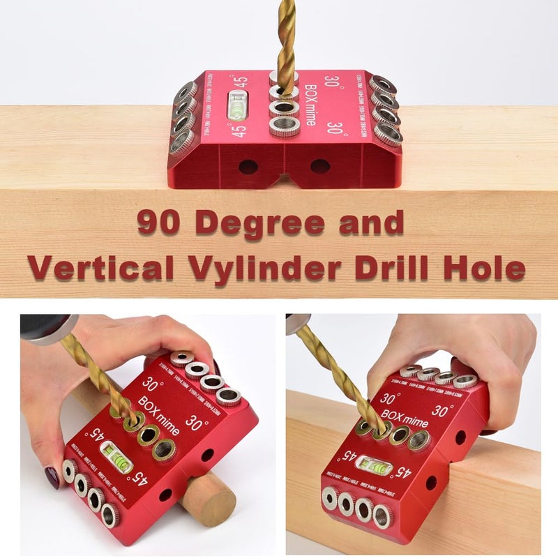 BOXmime 30Â°/45Â°/90Â° Angle Drill Guide Jig, Aluminium Alloy Straight Hole Drilling jig,table Block Attachment Tool for Cable Railing System,Wood Post,Railing Deck Woodworking with 4 drill bits - Image 5