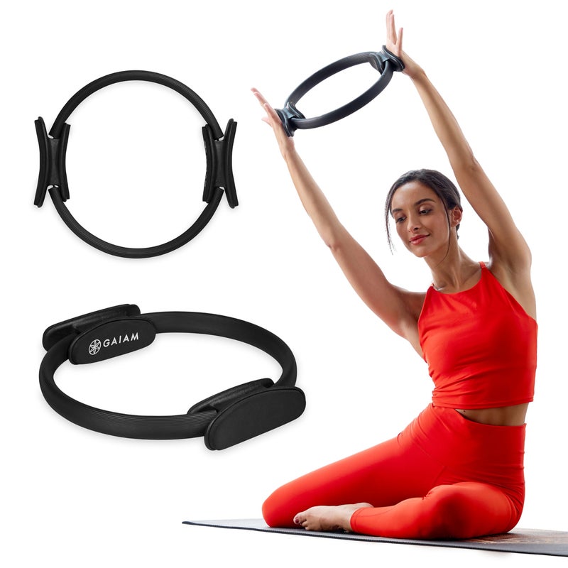 Gaiam Pilates Ring 12 Fitness Circle Lightweight Durable Foam Padded Handles Flexible Resistance Exercise Equipment for Toning Arms ThighsLegs Core Black - Image 2