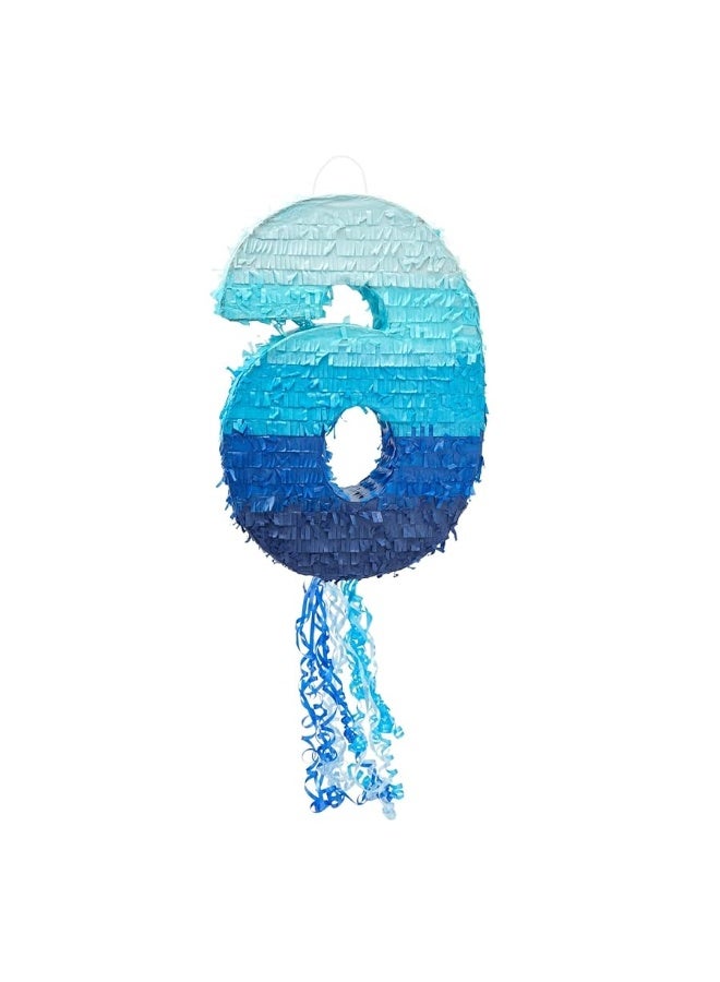 BLUE PANDA Number 6 Pinata - Pull String Pinata for Boys 6th Birthday Party Decorations, Ombre Blue (16.5 x 11.3 x 3 In) - Image 3