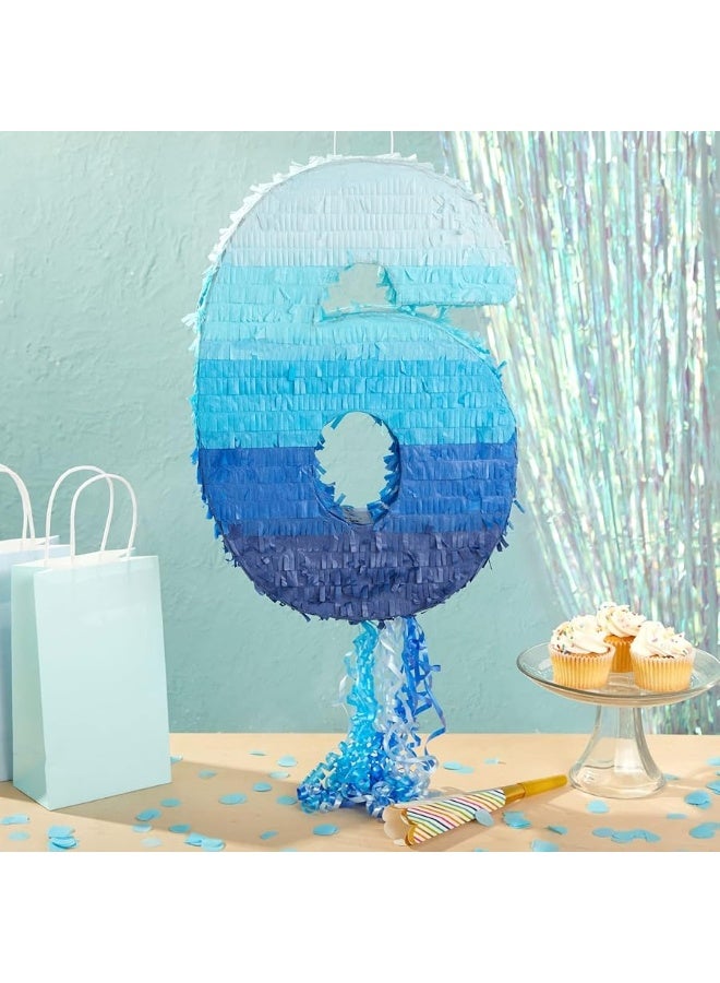 BLUE PANDA Number 6 Pinata - Pull String Pinata for Boys 6th Birthday Party Decorations, Ombre Blue (16.5 x 11.3 x 3 In) - Image 4