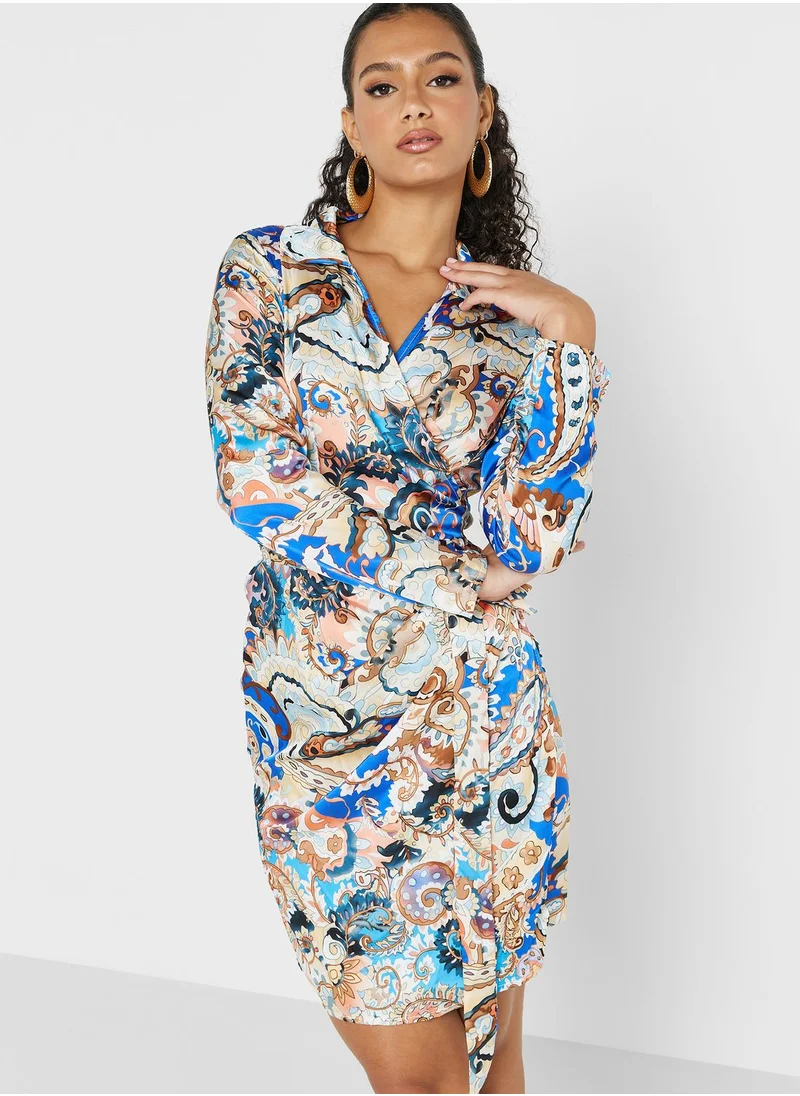 Ginger Printed Wrap Mini Dress