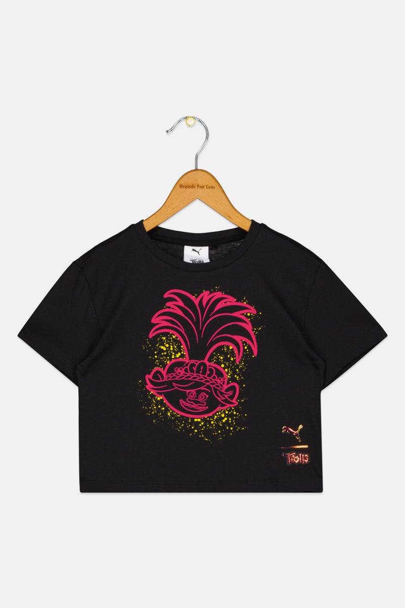 PUMA Puma x Trolls Kids Girl Short Sleeves Outdoors T-Shirt, Black  - Image 1