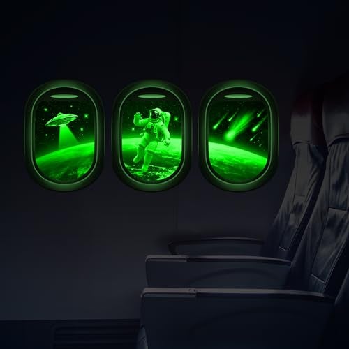 Robmoda Glow in The Dark 3D Space Wall Decals Set of 3 Galaxy Window Stickers for Wall Space Themed Room Decor for Kids Boys Green - Image 1