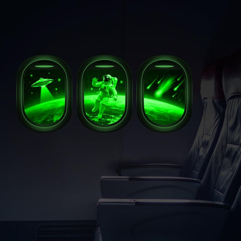 Robmoda Glow in The Dark 3D Space Wall Decals Set of 3 Galaxy Window Stickers for Wall Space Themed Room Decor for Kids Boys Green - Image 3