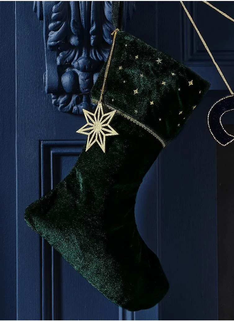 Ginger Ray Stocking Green Velvet With Embroidery