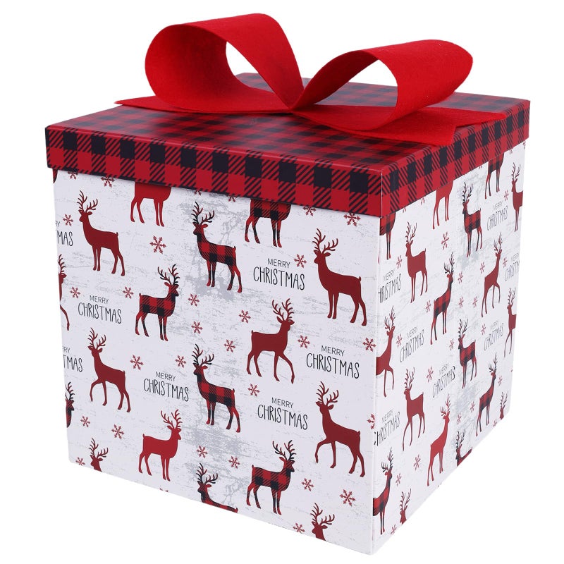 LaRibbons Large Christmas Gift Boxes with Lids10x10x10 Inches Deer Design Folding Square Gift Boxes for Christmas DecorativeXmasPresentStorageRed and White - Image 2