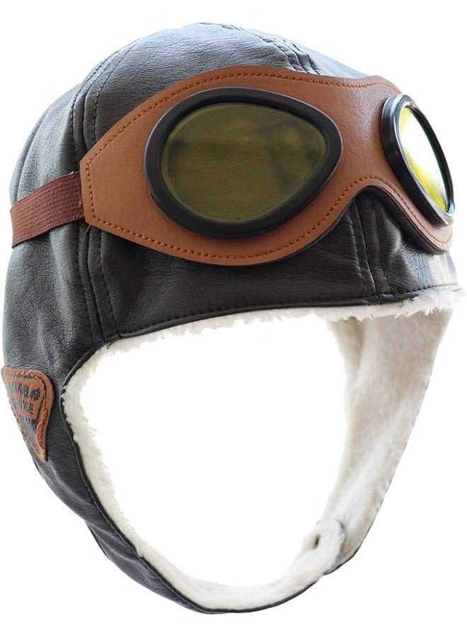 Happy Will Pilot Aviator Fleece Warm Hat Cap with Earmuffs for Kids Toddlers Celadon Brown - Image 1