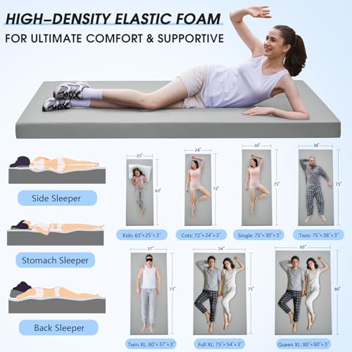 CYMULA Memory Foam Camping Mattress Pad,3in Sleeping Pad for Camping,Non-Slip Bottom Floor Car Mattress Bed Portable Roll up Mattress Pad Mat for Travel Truck Guest Bed Tent (FULL75*54 * 3) - Image 2