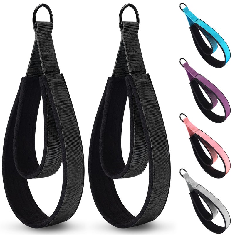 HASSLICKIT 2PCS Pilates Double Loop Strap for Reformer Fitness DRing Straps Handle Yoga Pilates Equipmen DRing Exercise Strap for Gym Workout Home Black - Image 2
