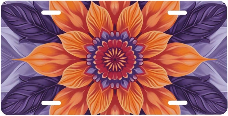 Mandala Damask Ethnic Front License Plate for Women Men Funny Car License Plates with 4 Holes Aluminum Metal Novelty Vanity Tag Cover Rust-Proof Us Canada Car Decor Accessory 6 * 12 Inches 729 - Image 1