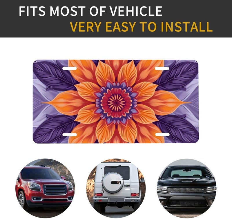 Mandala Damask Ethnic Front License Plate for Women Men Funny Car License Plates with 4 Holes Aluminum Metal Novelty Vanity Tag Cover Rust-Proof Us Canada Car Decor Accessory 6 * 12 Inches 729 - Image 5