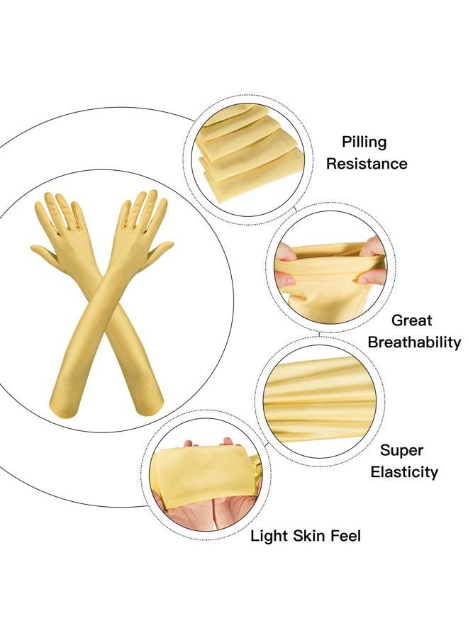 Lansian 22'' Long Opera Satin Finger Gloves Gold for Women, Elbow Length 20s Costume Flapper Bridal Dance Gloves For Evening Party, Gold - Image 3