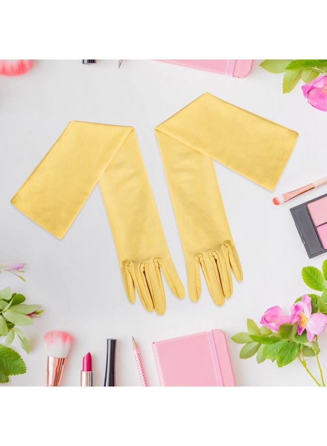 Lansian 22'' Long Opera Satin Finger Gloves Gold for Women, Elbow Length 20s Costume Flapper Bridal Dance Gloves For Evening Party, Gold - Image 5