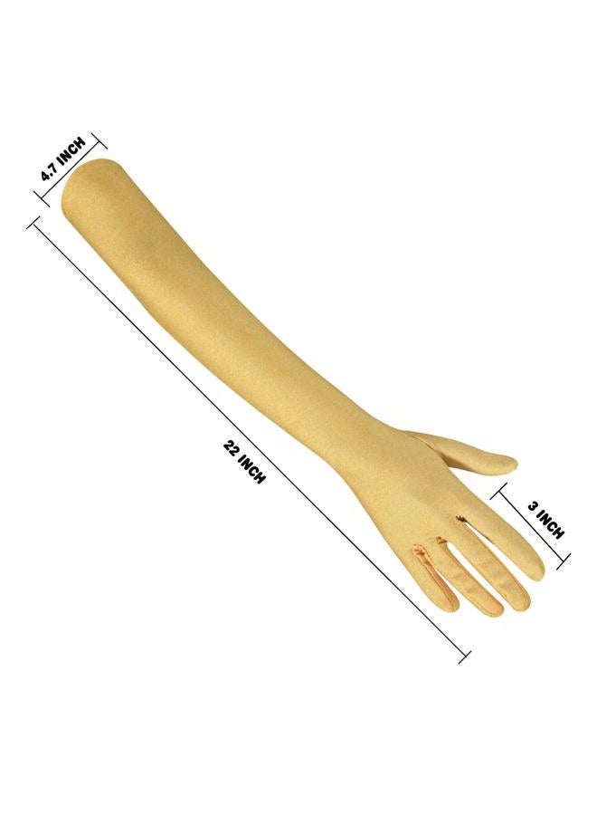 Lansian 22'' Long Opera Satin Finger Gloves Gold for Women, Elbow Length 20s Costume Flapper Bridal Dance Gloves For Evening Party, Gold - Image 4