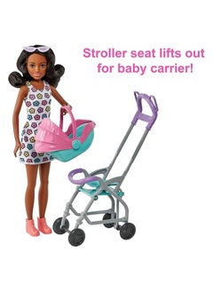 Mattel Games Skipper Babysitters Inc. Playset with Babysitter Doll Curly Brunette Hair, Stroller, Baby Doll & 5 Accessories  - Image 3