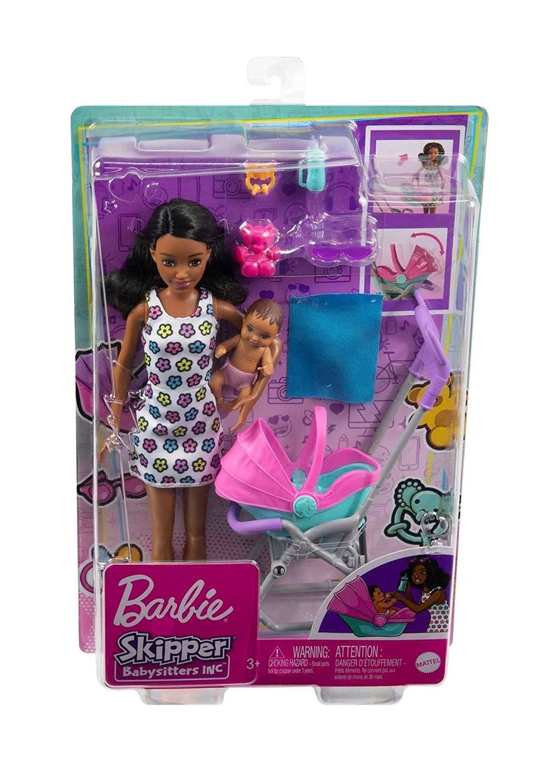ماتيل جيمز مجموعة لعب Skipper Babysitters Inc. مع دمية جليسة الأطفال بشعر مجعد سمراء وعربة ودمية أطفال و 5 ملحقات - Image 5