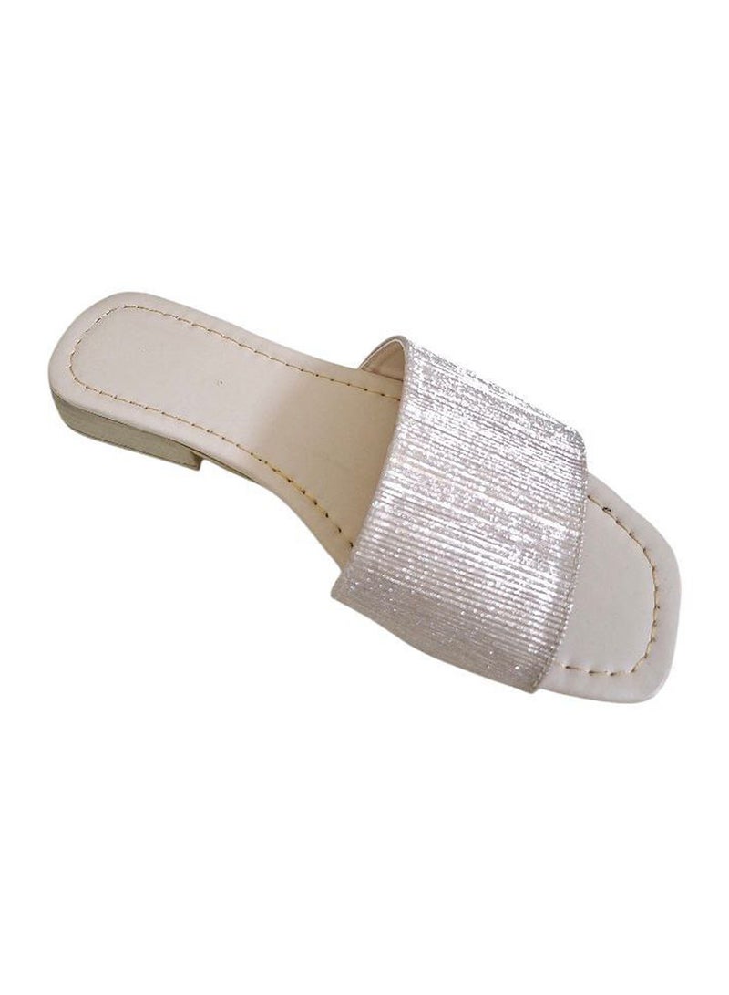 Karisma Simple Criss-Cross Strap Flat Squared Toe Slipper With Glitter Print Material - Image 3