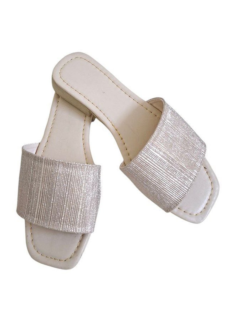 Karisma Simple Criss-Cross Strap Flat Squared Toe Slipper With Glitter Print Material - Image 1