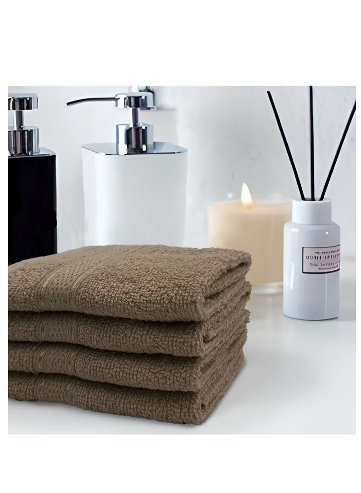 BYFT Daffodil (Dark Beige) Premium Face Towel (30x30Cm-Set of 1) Cotton, Highly Absorbent and Quick dry, Hotel and Spa Quality Bath linen with Stripe Diamond Dobby-500Gsm  - Image 4