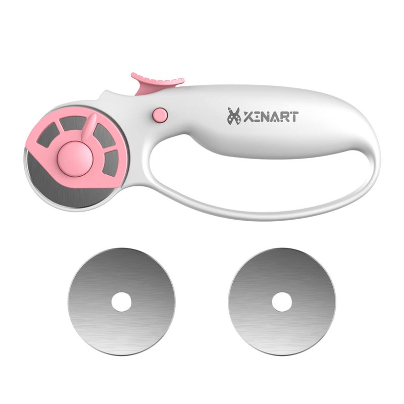 XINART 45mm Rotary Cutter for Fabric Safety Lock Ergonomic Classic Comfort Loop Fabric Small Rotary Cutter for Sewing Quilting Crafting (Extra 2pcs Replacement Blades Included)-Pink - Image 2