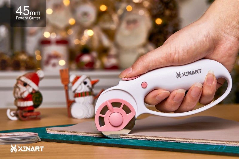 XINART 45mm Rotary Cutter for Fabric Safety Lock Ergonomic Classic Comfort Loop Fabric Small Rotary Cutter for Sewing Quilting Crafting (Extra 2pcs Replacement Blades Included)-Pink - Image 3