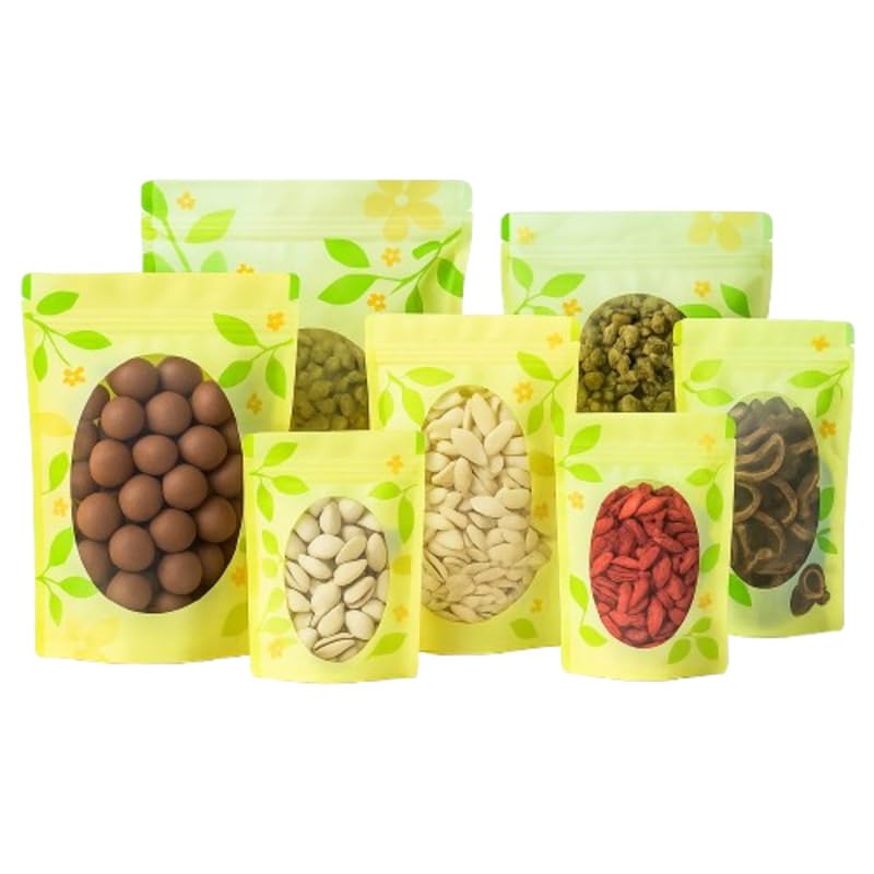 VELEXE Zip Lock Storage Stand Up Pouches with Clear Window | 120mm*200mm | 100 Grams | Pack of 15 | Leaf Print Reusable, Leakproof & Airtight Multi-Purpose Storage Pouches with Self Sealing Technology - Image 1