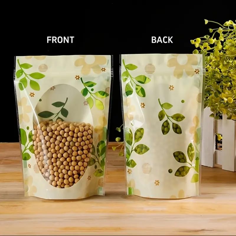 VELEXE Zip Lock Storage Stand Up Pouches with Clear Window | 120mm*200mm | 100 Grams | Pack of 15 | Leaf Print Reusable, Leakproof & Airtight Multi-Purpose Storage Pouches with Self Sealing Technology - Image 4
