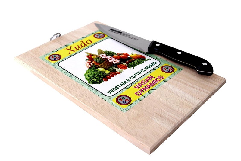 Xudo Xudo NonSlip Vegetable Cutting BoardVegetable Chopping Board With Hanging Ring 30 CM BIEGE Nonslip cutting board Wooden Cutting Board with Antibacterial Surface Professional Heavy Duty Durable Chopping Board with Finger Hole for Cutting and Chopping Vegetables Fruit Bread Meat Perfect Dual Tone Wood Serving Tray Board - Image 1