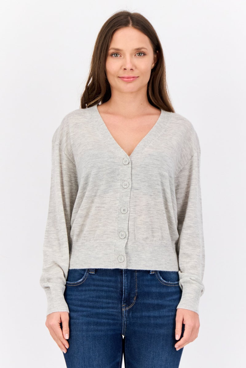 ESPRIT Women V Neck Heather Cardigan, Grey  - Image 1