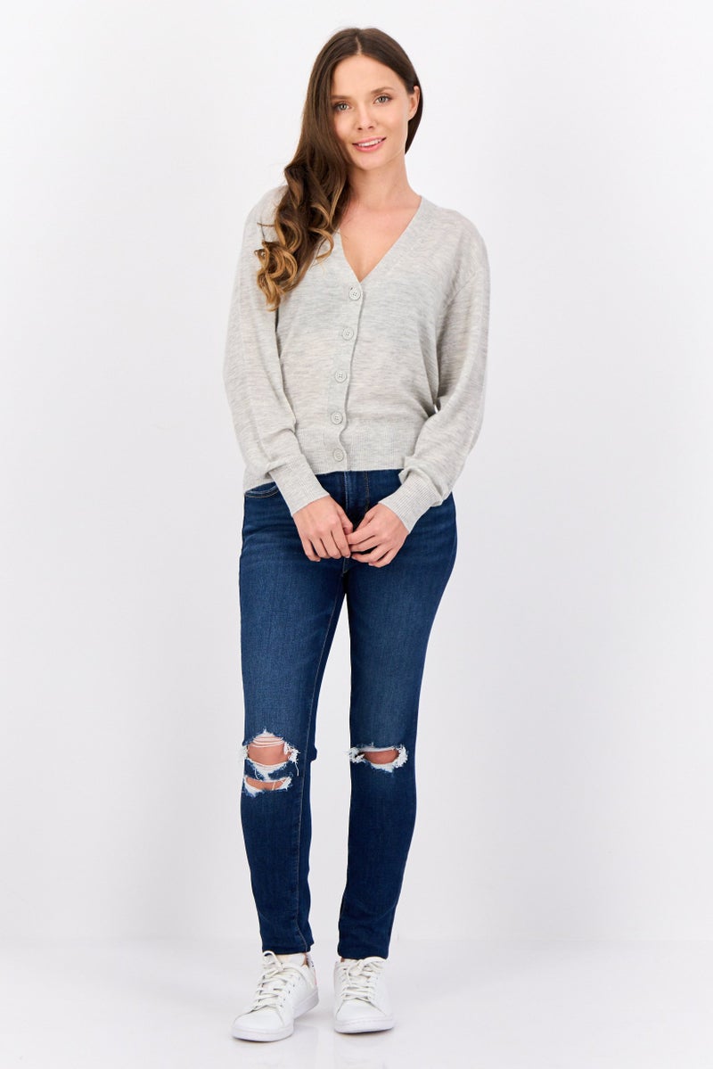 ESPRIT Women V Neck Heather Cardigan, Grey  - Image 3