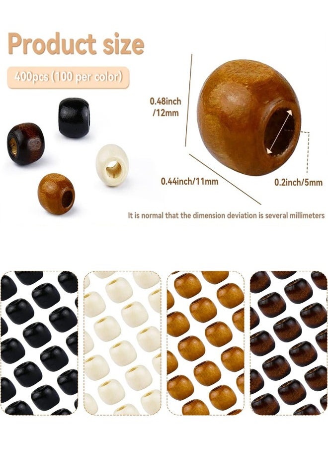 Generic - 400pcs Wood Beads Natural Unfinished Round Wooden Loose Beads Wood Spacer Beads, 4 Colors, 12x11mm - Image 1