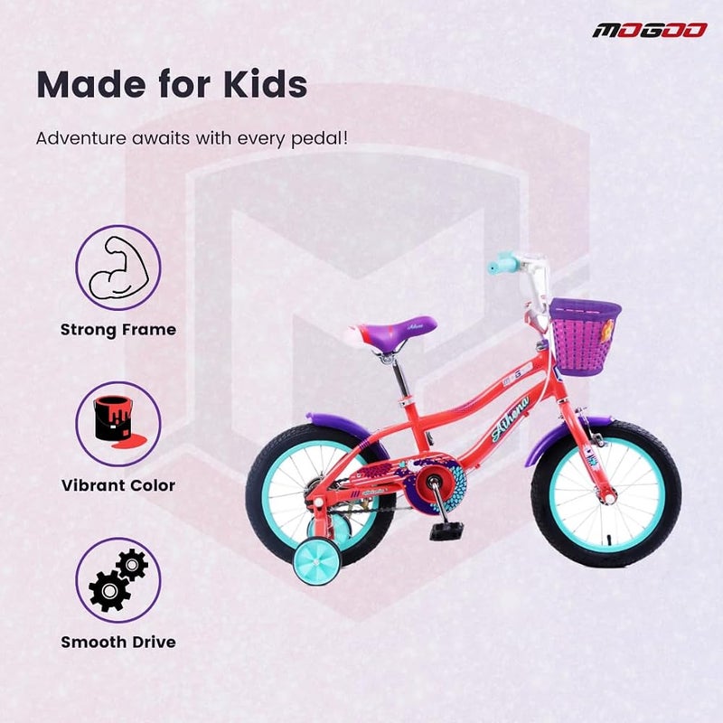 Mogoo Athena Kids Road Bike With Basket For 5-8 Years Old Girls, Adjustable Seat, Handbrake, Mudguards, Reflectors, 20 Inch Bicycle With Training Wheels, Peach Color, Gift For Kids - Image 4