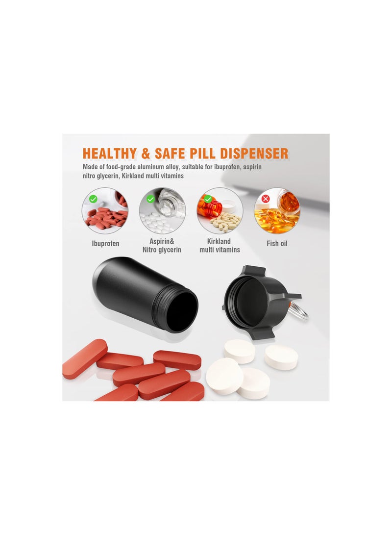 SYOSI Pill Keychain, Waterproof Pill Holder Portable Pill Container Aluminum Alloy Single Chamber Small Pocket Pill Box for Purse Backpack Medicine Bottle EDC for Men And Women Outdoor Travel (2 Packs)  - Image 2