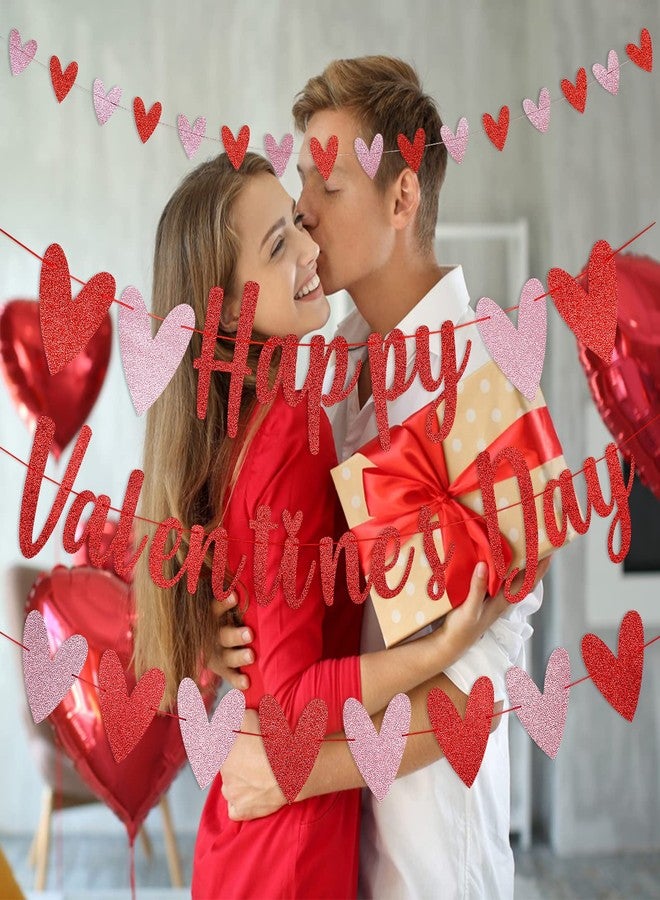 لي سكاي لافتة عيد حب حمراء لامعة وإكليل قلوب عيد الحب، زينة لافتة عيد حب سعيد لحفلات عيد الحب - Image 2