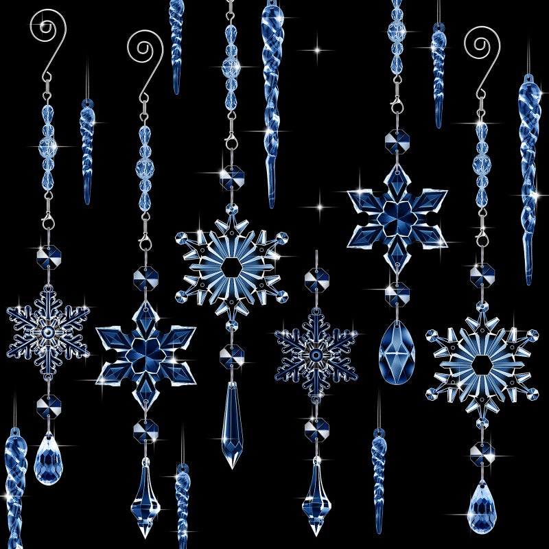 جيجكسين giegxin 32 pcs الكريستال عيد الميلاد الحلي الكريستال معلقة الثلج الثلج أكريليك الأشجار الشجرة icmic drop decores مع السنانير لفريق عيد الميلاد الثلج الشتاء (الأزرق الداكن) - Image 1
