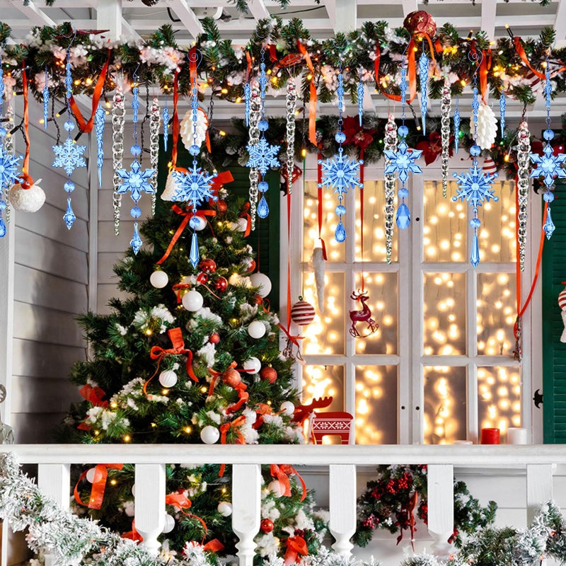 جيجكسين giegxin 32 pcs الكريستال عيد الميلاد الحلي الكريستال معلقة الثلج الثلج أكريليك الأشجار الشجرة icmic drop decores مع السنانير لفريق عيد الميلاد الثلج الشتاء (الأزرق الداكن) - Image 4