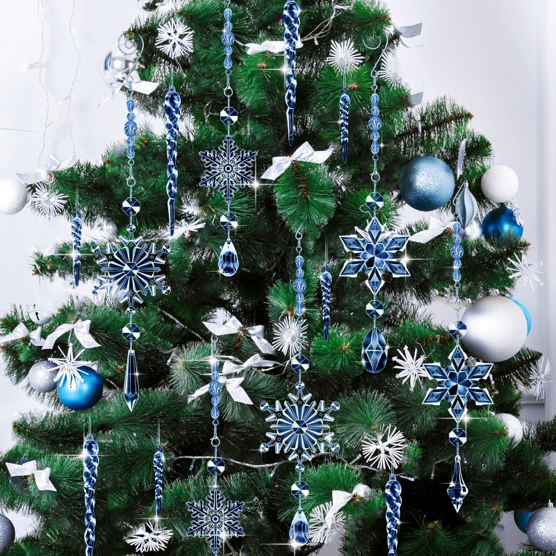 جيجكسين giegxin 32 pcs الكريستال عيد الميلاد الحلي الكريستال معلقة الثلج الثلج أكريليك الأشجار الشجرة icmic drop decores مع السنانير لفريق عيد الميلاد الثلج الشتاء (الأزرق الداكن) - Image 5