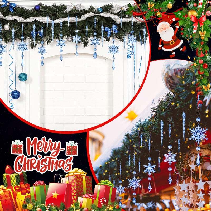 جيجكسين giegxin 32 pcs الكريستال عيد الميلاد الحلي الكريستال معلقة الثلج الثلج أكريليك الأشجار الشجرة icmic drop decores مع السنانير لفريق عيد الميلاد الثلج الشتاء (الأزرق الداكن) - Image 3