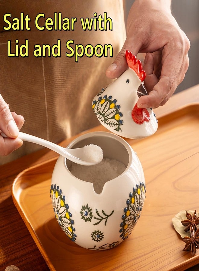 Frezonika Ceramic Salt Cellar with Lid and Spoon, 13 OZ Large Chicken Salt Jar, Salt Holder for Counter, Coffee, Sugar, Spices and Candies, Salt Containers for Countertop (Blue) - Image 3