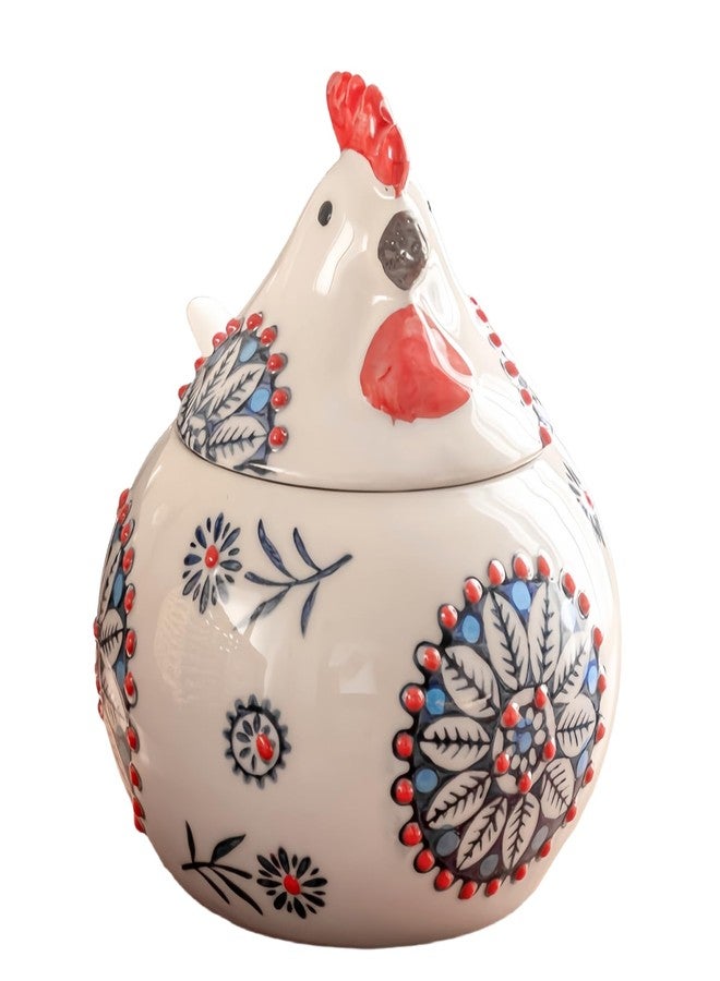 Frezonika Ceramic Salt Cellar with Lid and Spoon, 13 OZ Large Chicken Salt Jar, Salt Holder for Counter, Coffee, Sugar, Spices and Candies, Salt Containers for Countertop (Blue) - Image 1