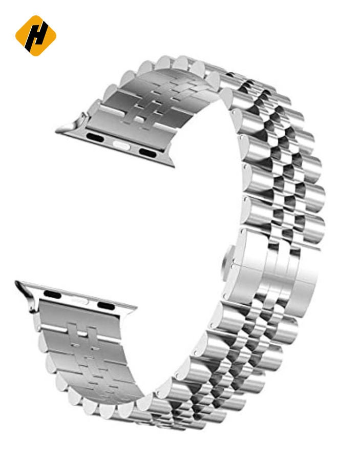 HuHa Compatible with Apple Watch Band 41mm 40mm 38mm, Stainless Steel Heavy Band with Butterfly Folding Clasp Link Bracelet for iWatch Series8/7/6 /SE Series 5/4/3/Men women,Silver  - Image 2