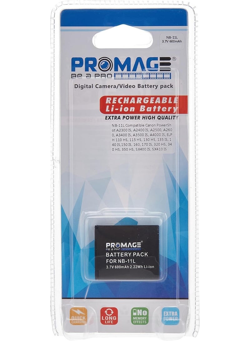 PROMAGE PROMAGE Rechargeable Camera Battery Equivalent to Canon NB-11L for PowerShot A2300 A2400 A2500 A2600 A3400 A4000 IXUS 125HS 132 140 160 170 180 ELPH Compact Digital Cameras High-Performance Replacement Li-ion Battery Long-Lasting 680mAh - Image 1