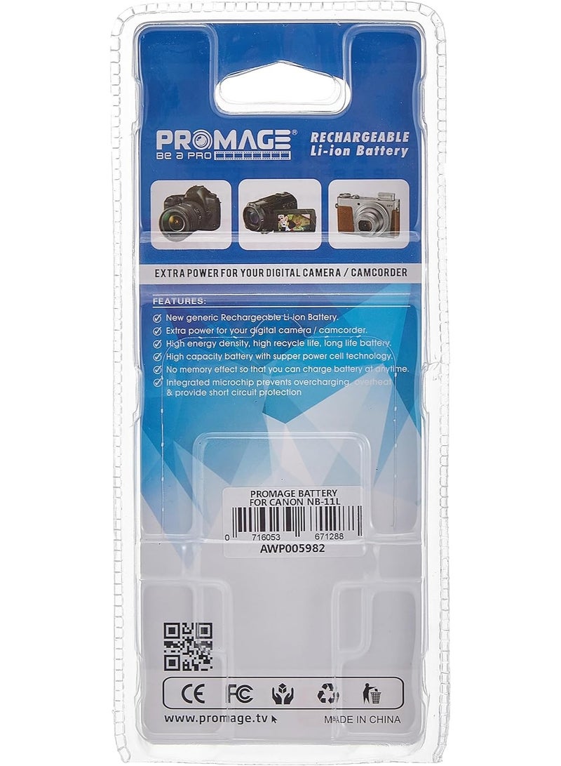 PROMAGE PROMAGE Rechargeable Camera Battery Equivalent to Canon NB-11L for PowerShot A2300 A2400 A2500 A2600 A3400 A4000 IXUS 125HS 132 140 160 170 180 ELPH Compact Digital Cameras High-Performance Replacement Li-ion Battery Long-Lasting 680mAh - Image 2