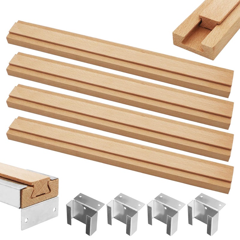 GUKBIAY Wood Drawer Slides 4PCS 16 Inch Wooden Drawer Rails Classic Wood Center Guide Track with Metal Slide Glides Bracket Drawer Glides Rails Replacement Kit - Image 1