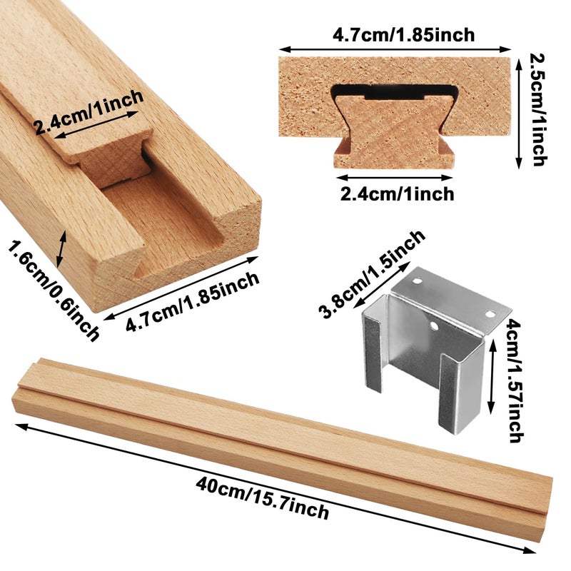 GUKBIAY Wood Drawer Slides 4PCS 16 Inch Wooden Drawer Rails Classic Wood Center Guide Track with Metal Slide Glides Bracket Drawer Glides Rails Replacement Kit - Image 2