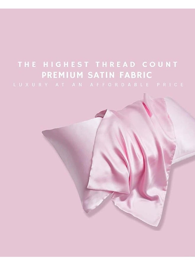 زي سي إم - هابي حزمة من 2 كيس وسادة من الساتان الحريري الصديق للبشرة مع تصميم مغلف، كيس وسادة ناعم مناسب للشعر، أغطية وسائد فاخرة من الساتان لنوم أفضل، أغطية وسائد مضادة للتجاعيد للبشرة الحساسة - Image 2